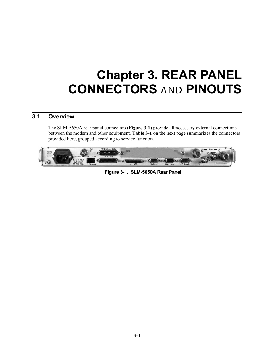 Ch03_rearpnlconns, Chapter 3. rear panel connectors, Pinouts | Comtech EF Data SLM-5650A User Manual | Page 59 / 420