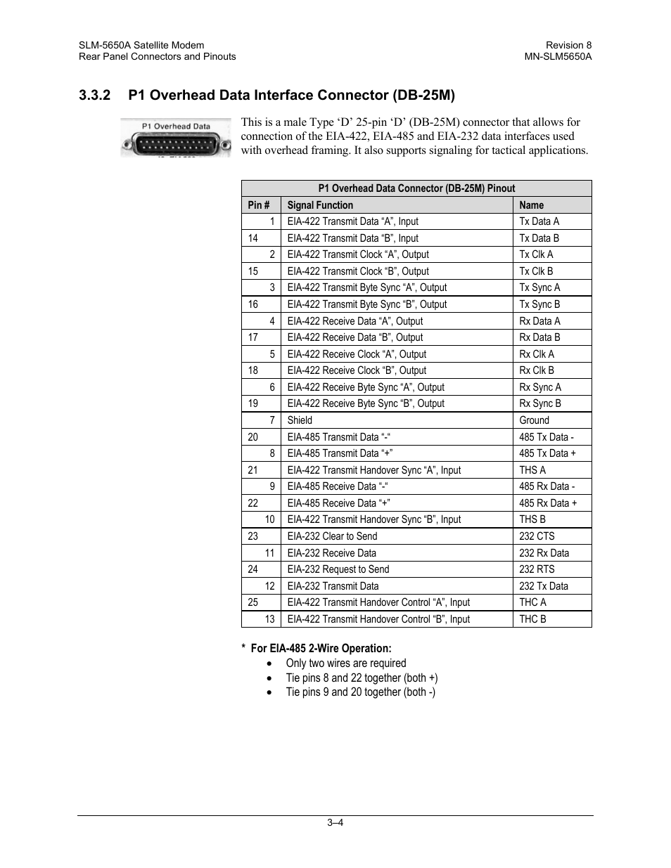 2 p1 overhead data interface connector (db-25m) | Comtech EF Data SLM-5650A User Manual | Page 62 / 420