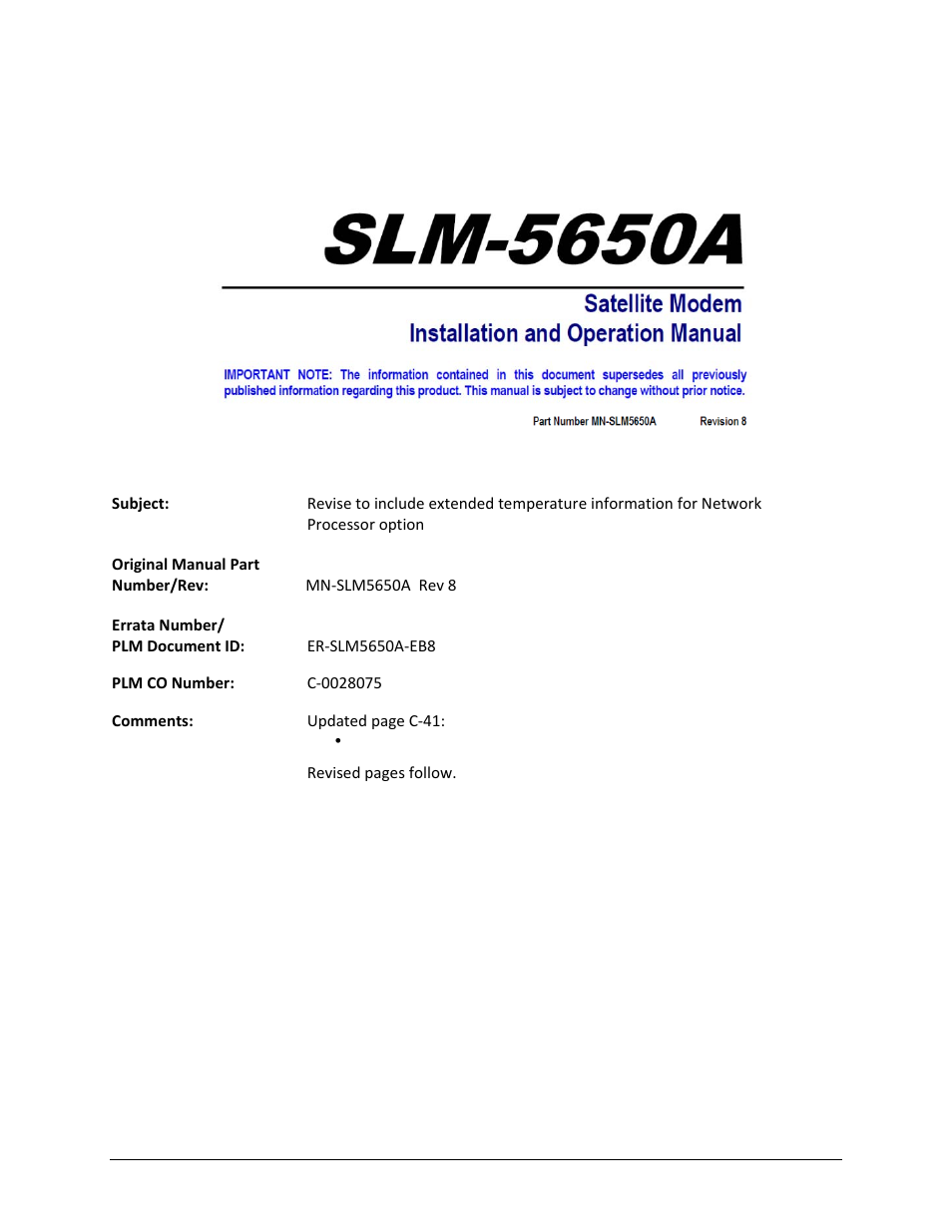 Errata b, Comtech ef data documentation update | Comtech EF Data SLM-5650A User Manual | Page 7 / 420