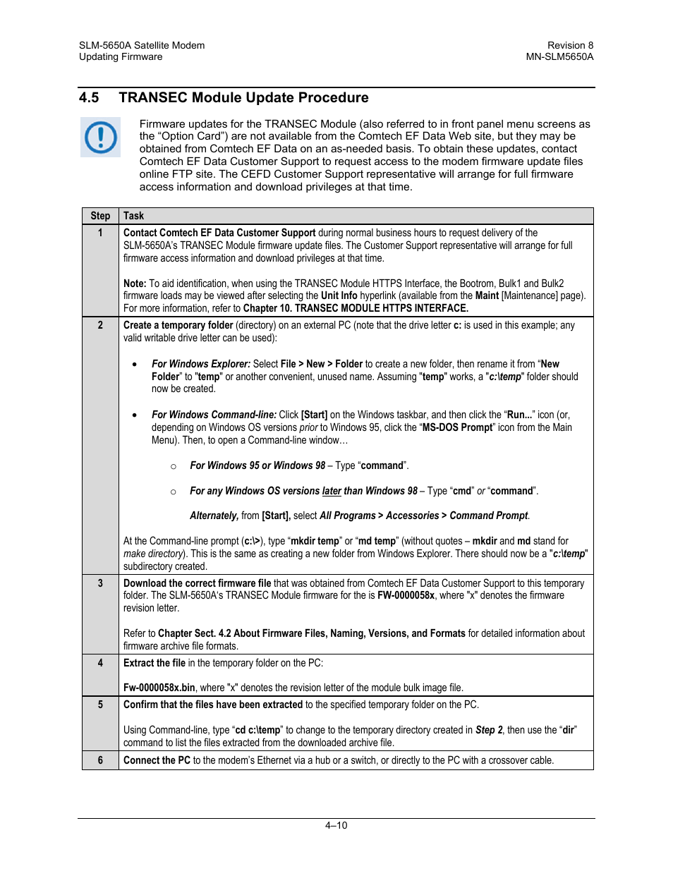 5 transec module update procedure | Comtech EF Data SLM-5650A User Manual | Page 78 / 420