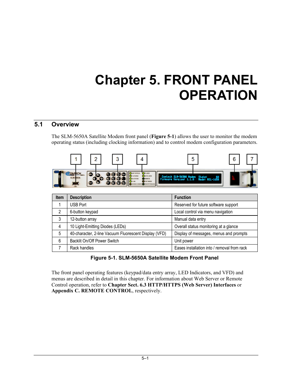 Ch05_frontpnlop, Chapter 5. front panel operation | Comtech EF Data SLM-5650A User Manual | Page 83 / 420