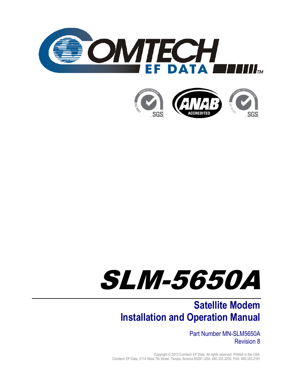 Slm-5650a, Satellite modem installation and operation manual | Comtech EF Data SLM-5650A User Manual | Page 9 / 420