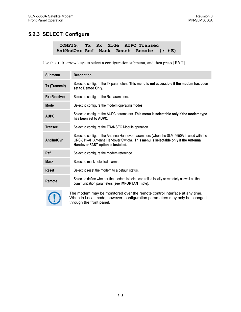 3 select: configure | Comtech EF Data SLM-5650A User Manual | Page 90 / 420