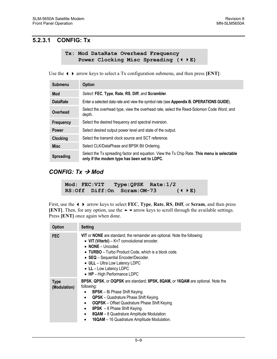 1 config: tx, Config: tx | Comtech EF Data SLM-5650A User Manual | Page 91 / 420