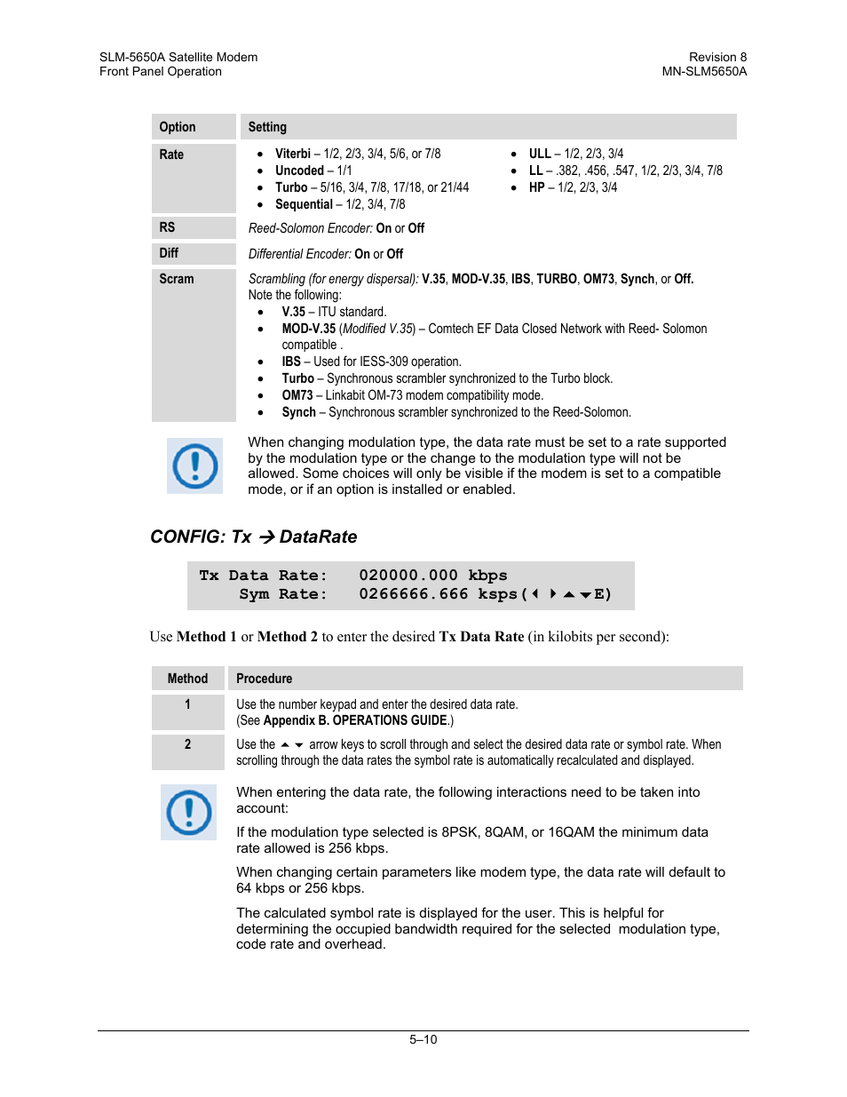 Config: tx, Datarate | Comtech EF Data SLM-5650A User Manual | Page 92 / 420