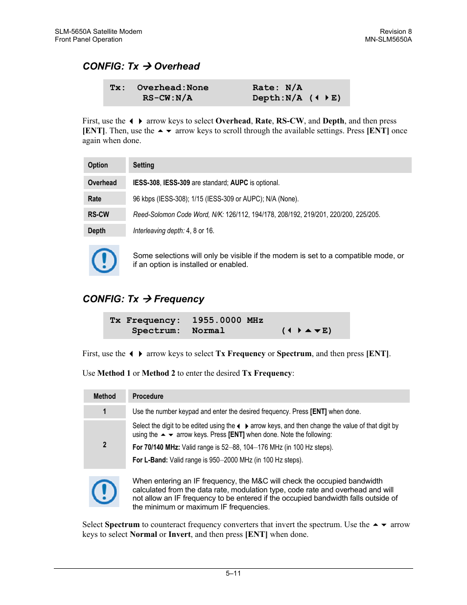 Config: tx, Overhead, Frequency | Comtech EF Data SLM-5650A User Manual | Page 93 / 420