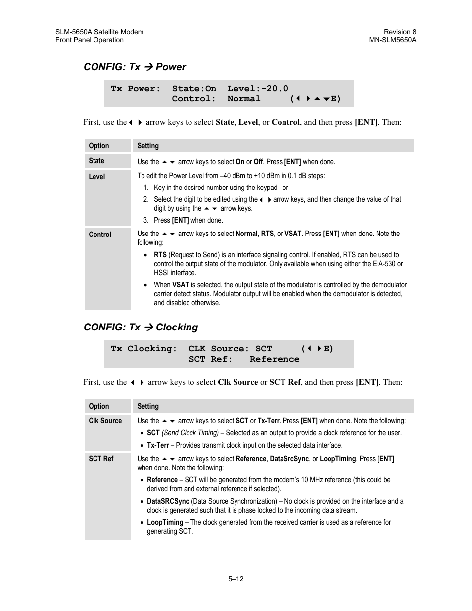 Config: tx, Power, Clocking | Comtech EF Data SLM-5650A User Manual | Page 94 / 420