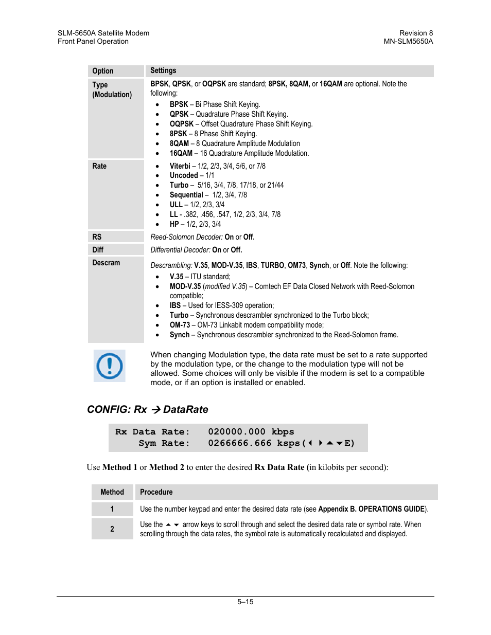 Config: rx, Datarate | Comtech EF Data SLM-5650A User Manual | Page 97 / 420