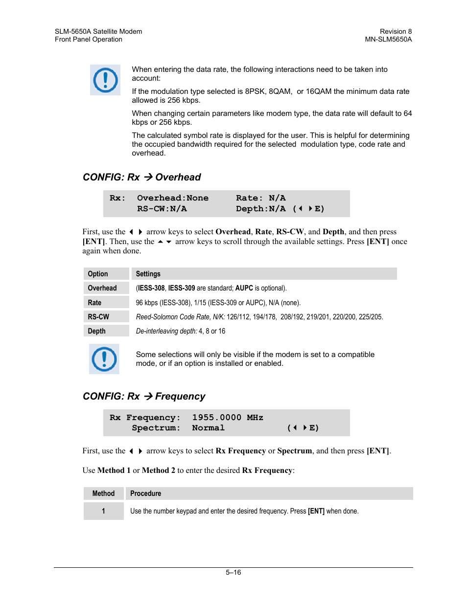 Config: rx, Overhead, Frequency | Comtech EF Data SLM-5650A User Manual | Page 98 / 420