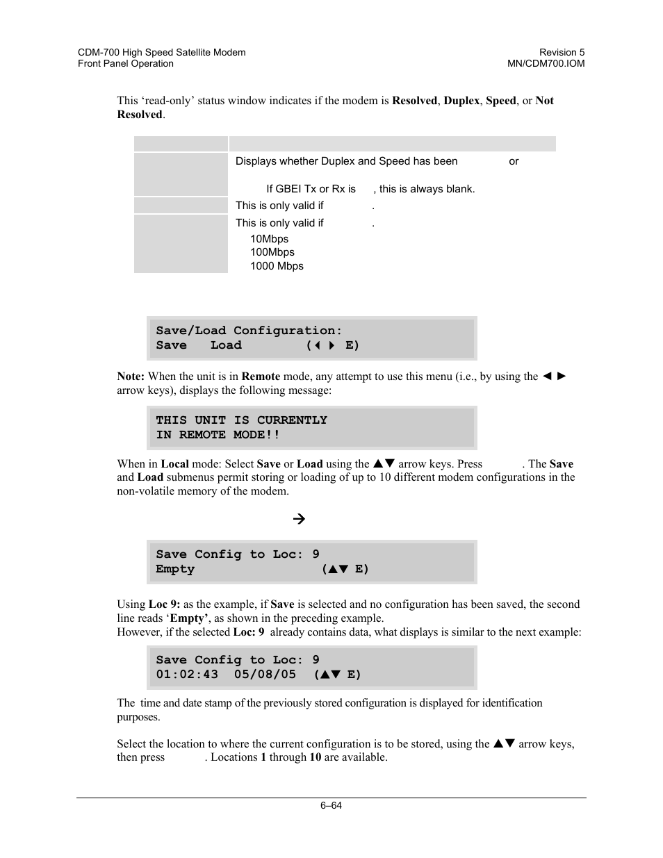 5 (select:) save/load, Save/load configuration: æ save | Comtech EF Data CDM-700 User Manual | Page 118 / 256