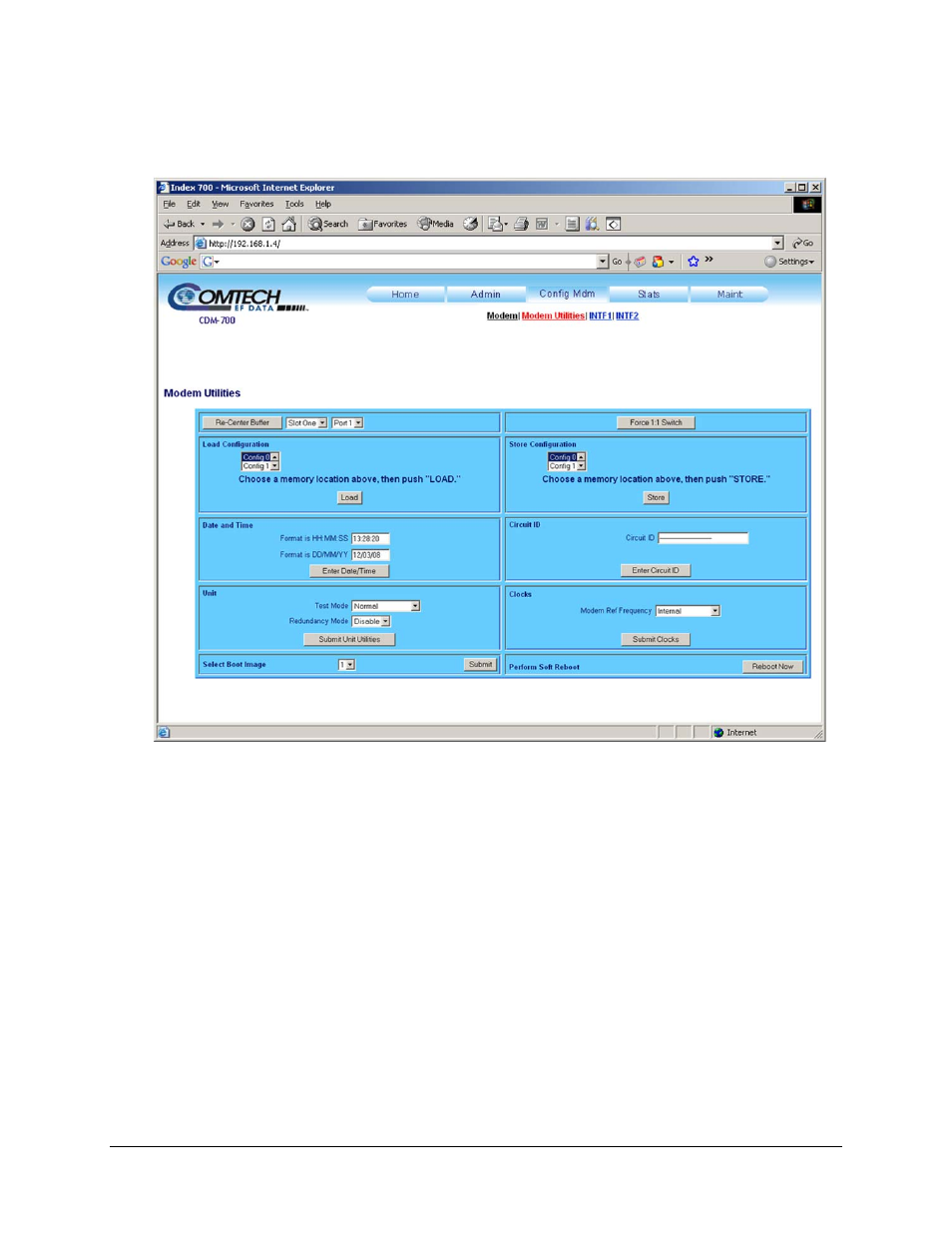 2 config mdm: modem utilities page | Comtech EF Data CDM-700 User Manual | Page 215 / 256