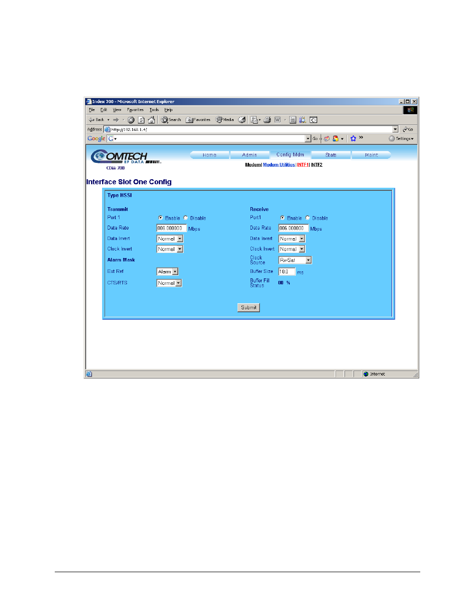 3 config mdm: intf1 – hssi page | Comtech EF Data CDM-700 User Manual | Page 219 / 256