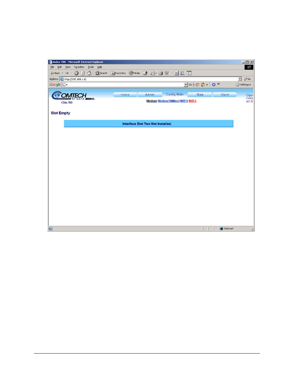 4 config mdm: intf2 (interface 2) page | Comtech EF Data CDM-700 User Manual | Page 220 / 256