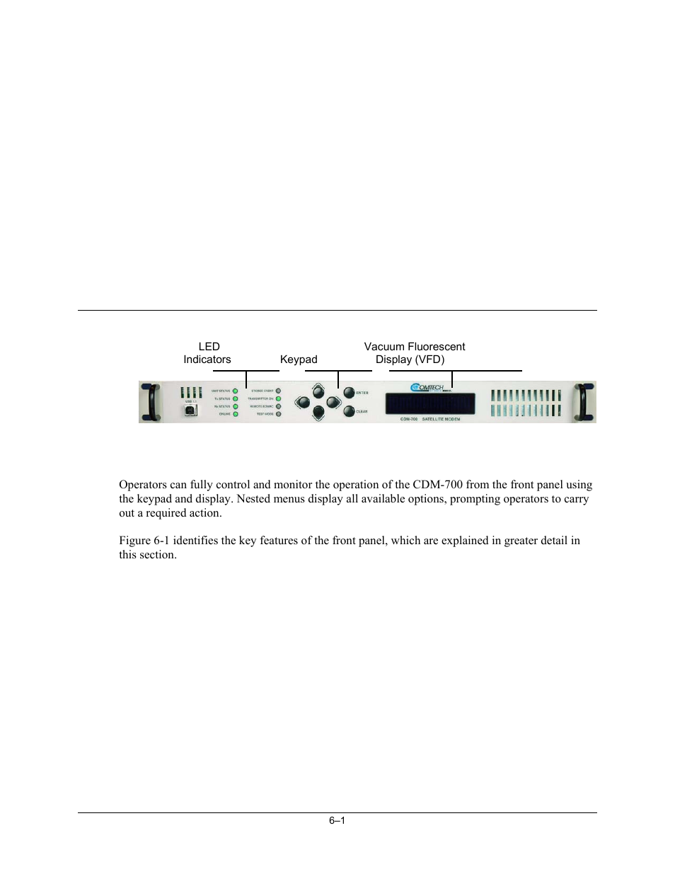 Chp06 front panel operation, Chapter 6. front panel operation | Comtech EF Data CDM-700 User Manual | Page 55 / 256