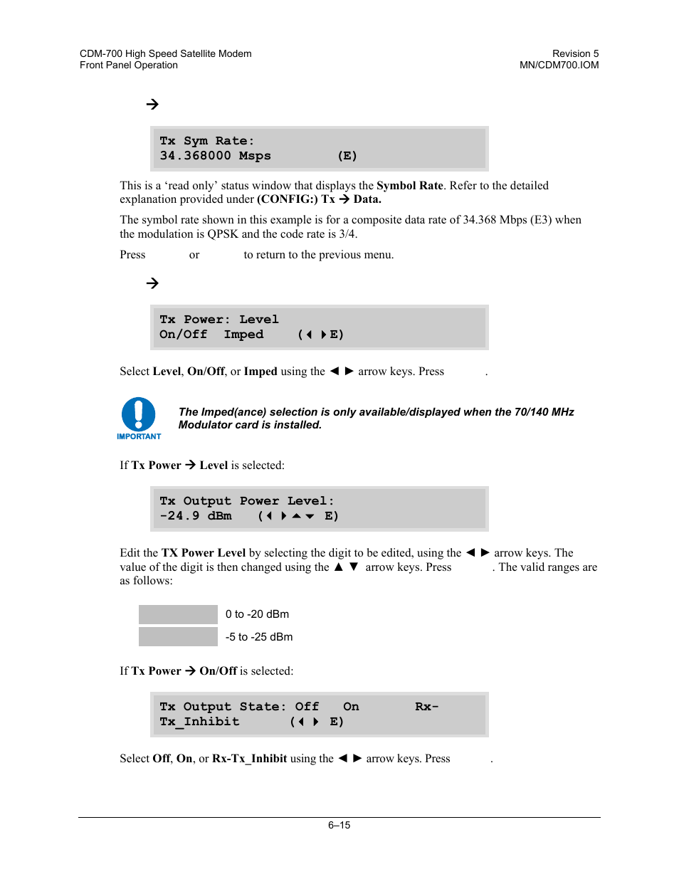 Tx: æ sym, Tx: æ pwr | Comtech EF Data CDM-700 User Manual | Page 69 / 256