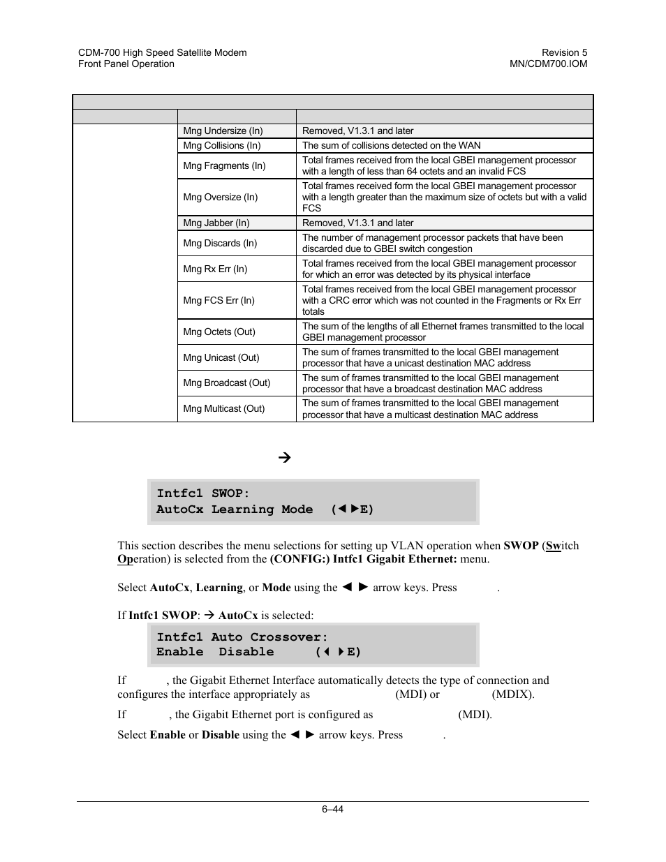 Intfc1 gigabit ethernet: æ swop (switch operation) | Comtech EF Data CDM-700 User Manual | Page 98 / 256