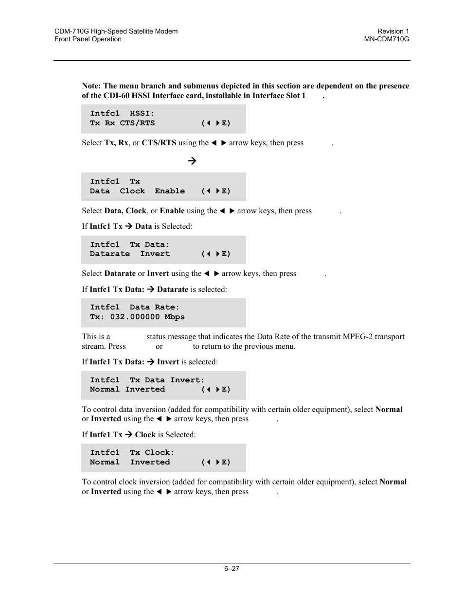 5 config: int1 (cdi-60 hssi interface only), Config:) intfc1 hssi ( tx, Config:) intfc1 hssi æ tx | Comtech EF Data CDM-710G User Manual | Page 103 / 246