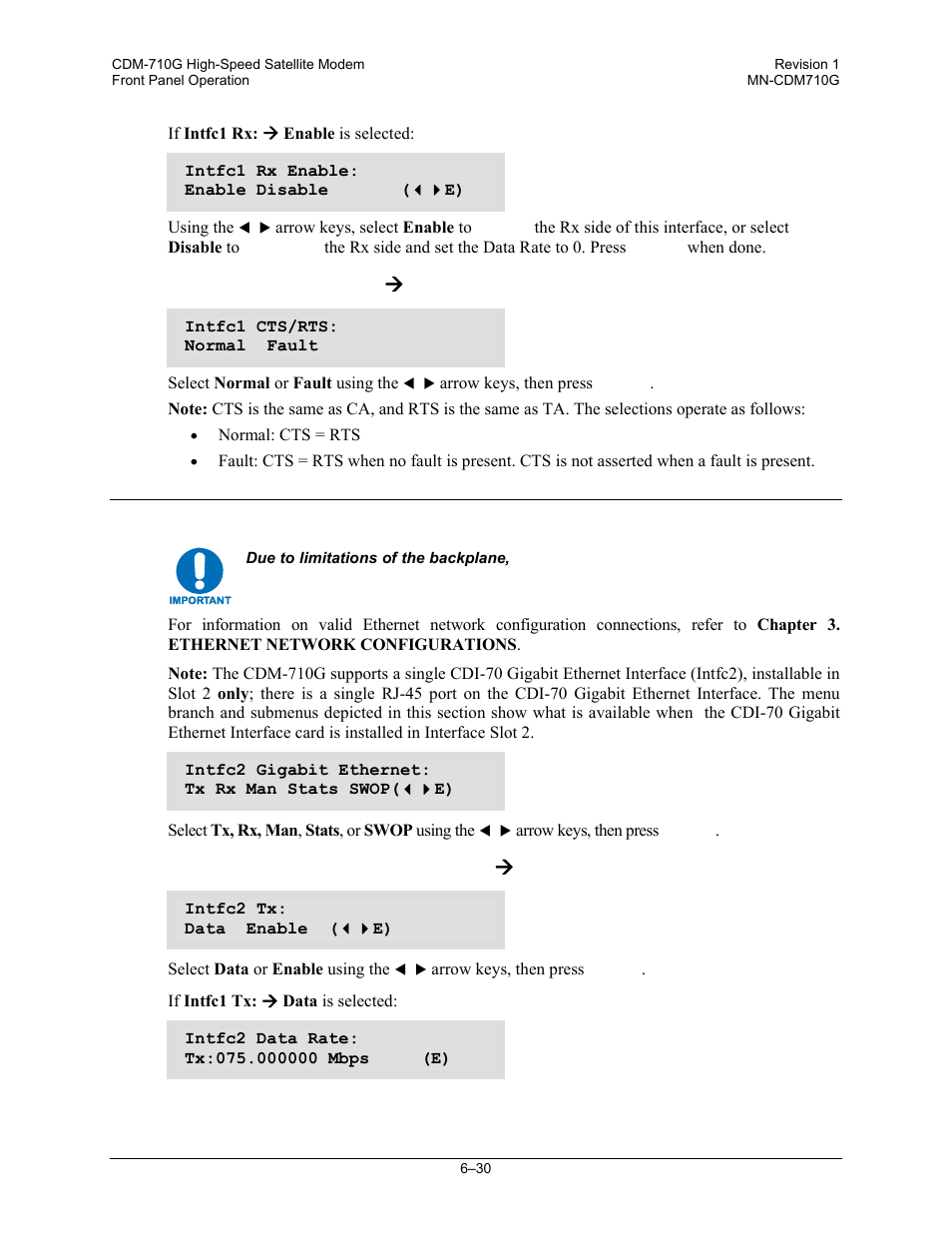 Config:) intfc1 hssi ( rts/cts, Config:) intfc2 gigabit ethernet ( tx, Config:) intfc1 hssi æ rts/cts | Config:) intfc2 gigabit ethernet æ tx | Comtech EF Data CDM-710G User Manual | Page 106 / 246