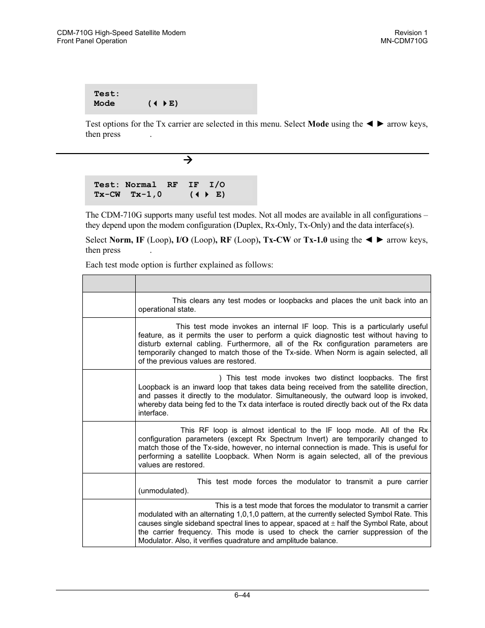 3 select: test, 1 (select:) test ( mode, 3 test | 1 (select:) test æ mode | Comtech EF Data CDM-710G User Manual | Page 120 / 246