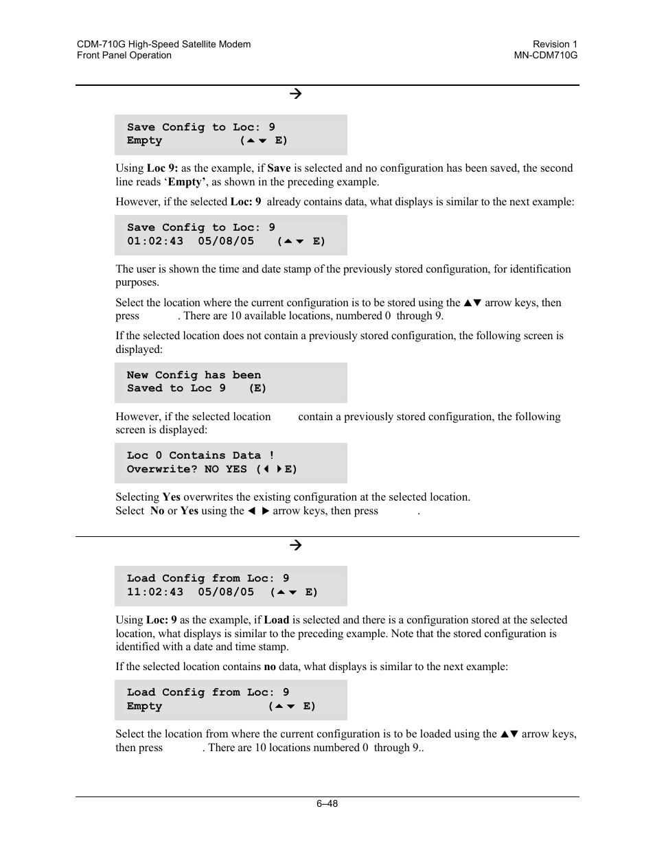 1 (select:) save/load ( save, 2 (select:) save/load ( load, 1 (save/load:) | 2 (save/load:), 1 (select:) save/load æ save, 2 (select:) save/load æ load | Comtech EF Data CDM-710G User Manual | Page 124 / 246