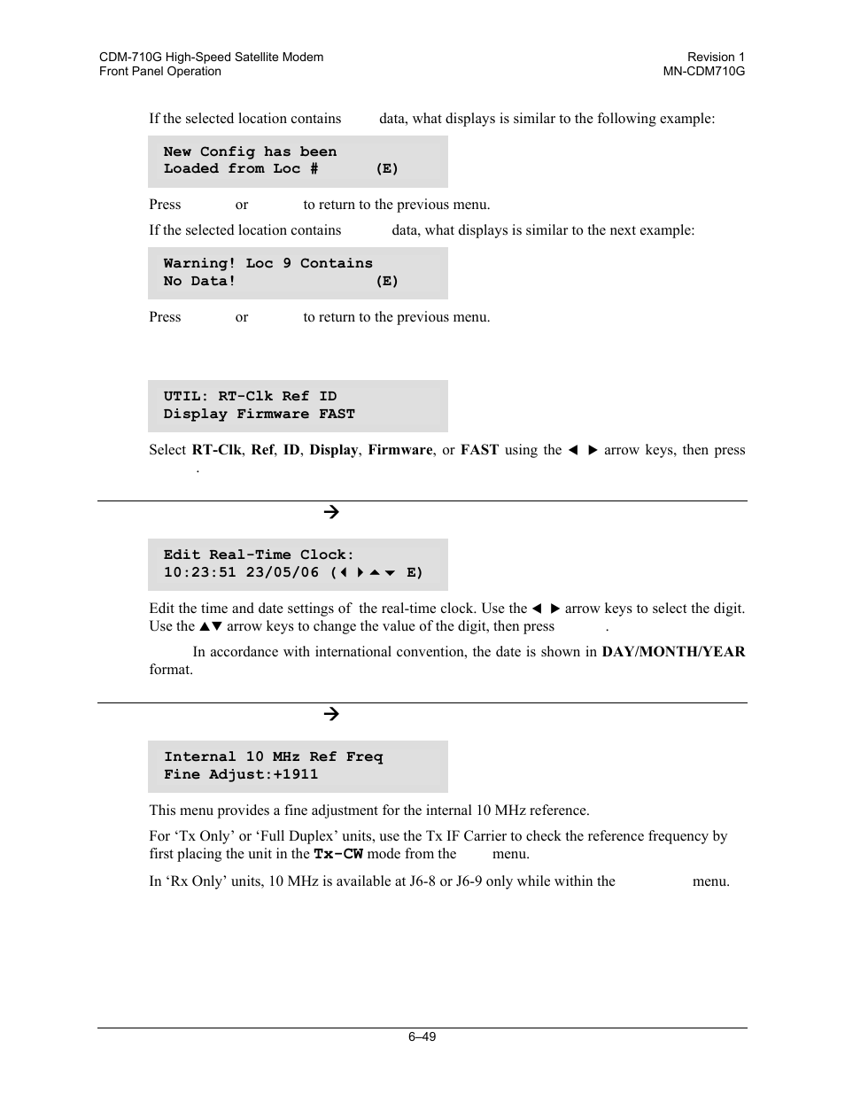 6 select: util (utility), 1 (select:) util ( rt-clk, 2 (select:) util ( ref | 6 utilit, 1 (utility:), 2 (utility:) | Comtech EF Data CDM-710G User Manual | Page 125 / 246