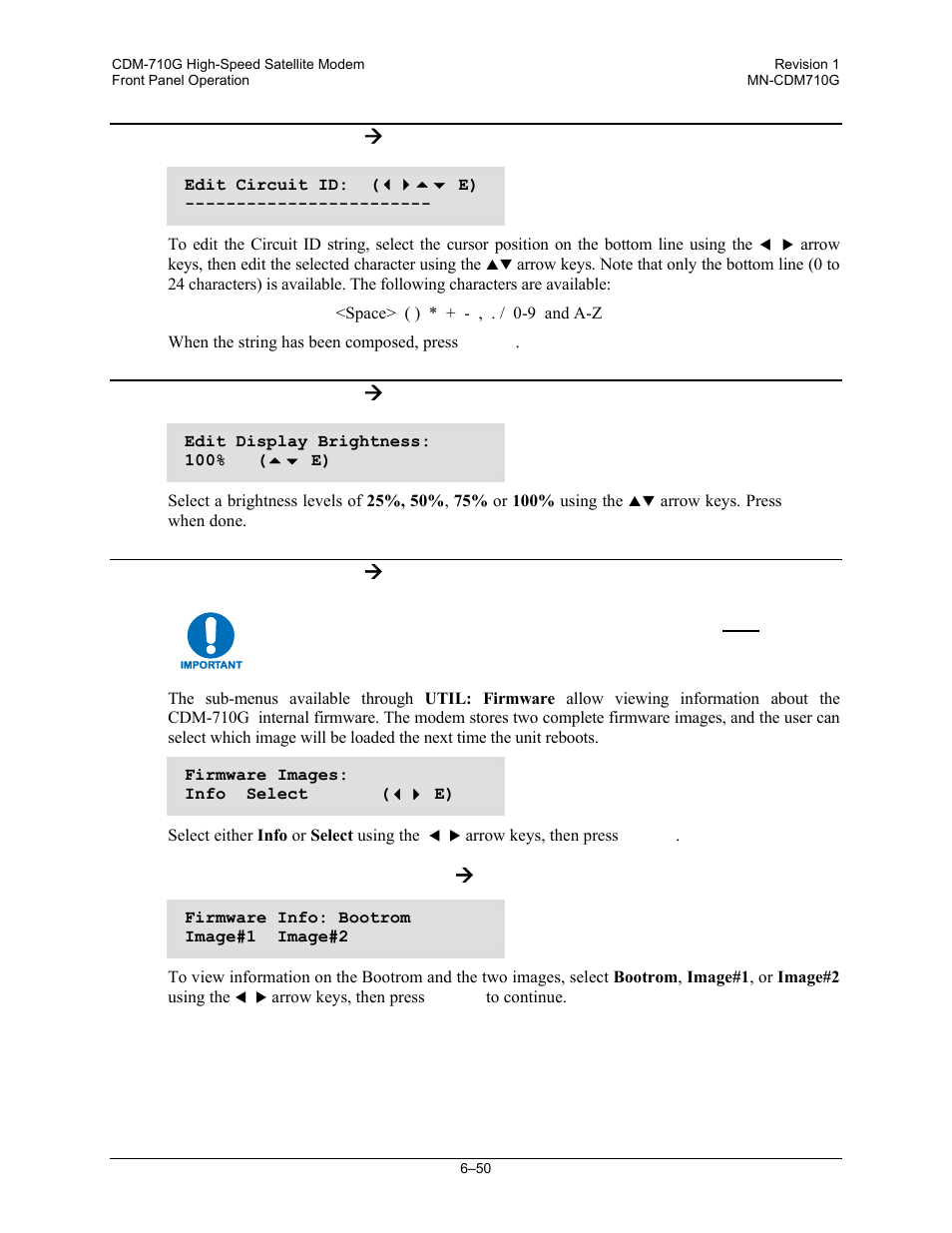 3 (select:) util ( id, 4 (select:) util (display, 5 (select:) util ( firmware | Firmware:) firmware images ( info, 3 (utility:), 4 (utility:), 5 (utility:), 3 (select:) util æ id, 4 (select:) util æ display, 5 (select:) util æ firmware | Comtech EF Data CDM-710G User Manual | Page 126 / 246