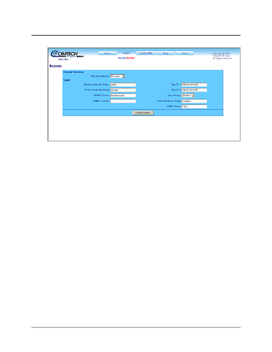 2 admin | remote | Comtech EF Data CDM-710G User Manual | Page 139 / 246