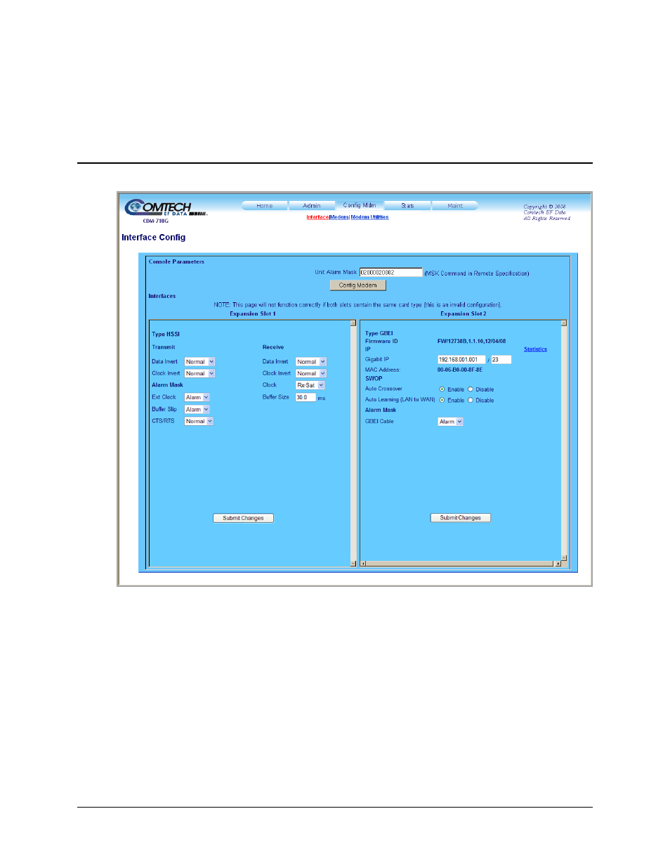 3 config mdm (configure modem), 1 config mdm | interface | Comtech EF Data CDM-710G User Manual | Page 140 / 246