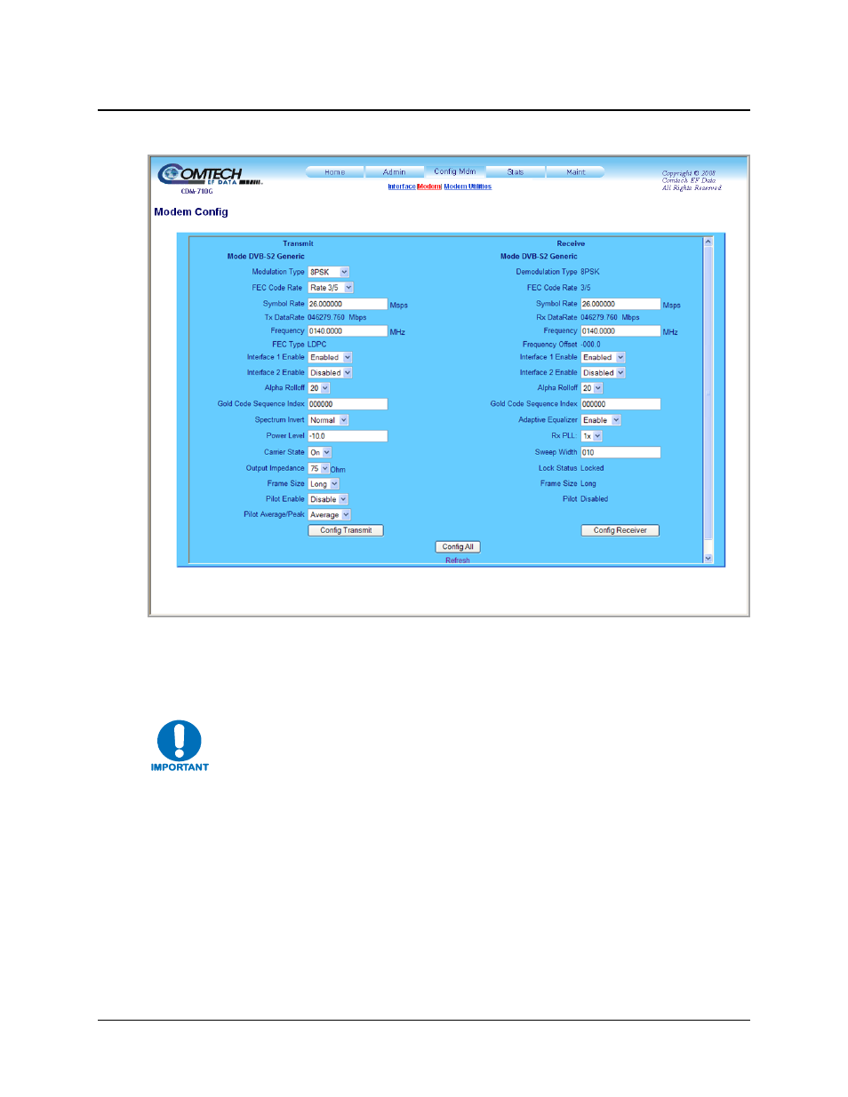2 config mdm | modem | Comtech EF Data CDM-710G User Manual | Page 142 / 246
