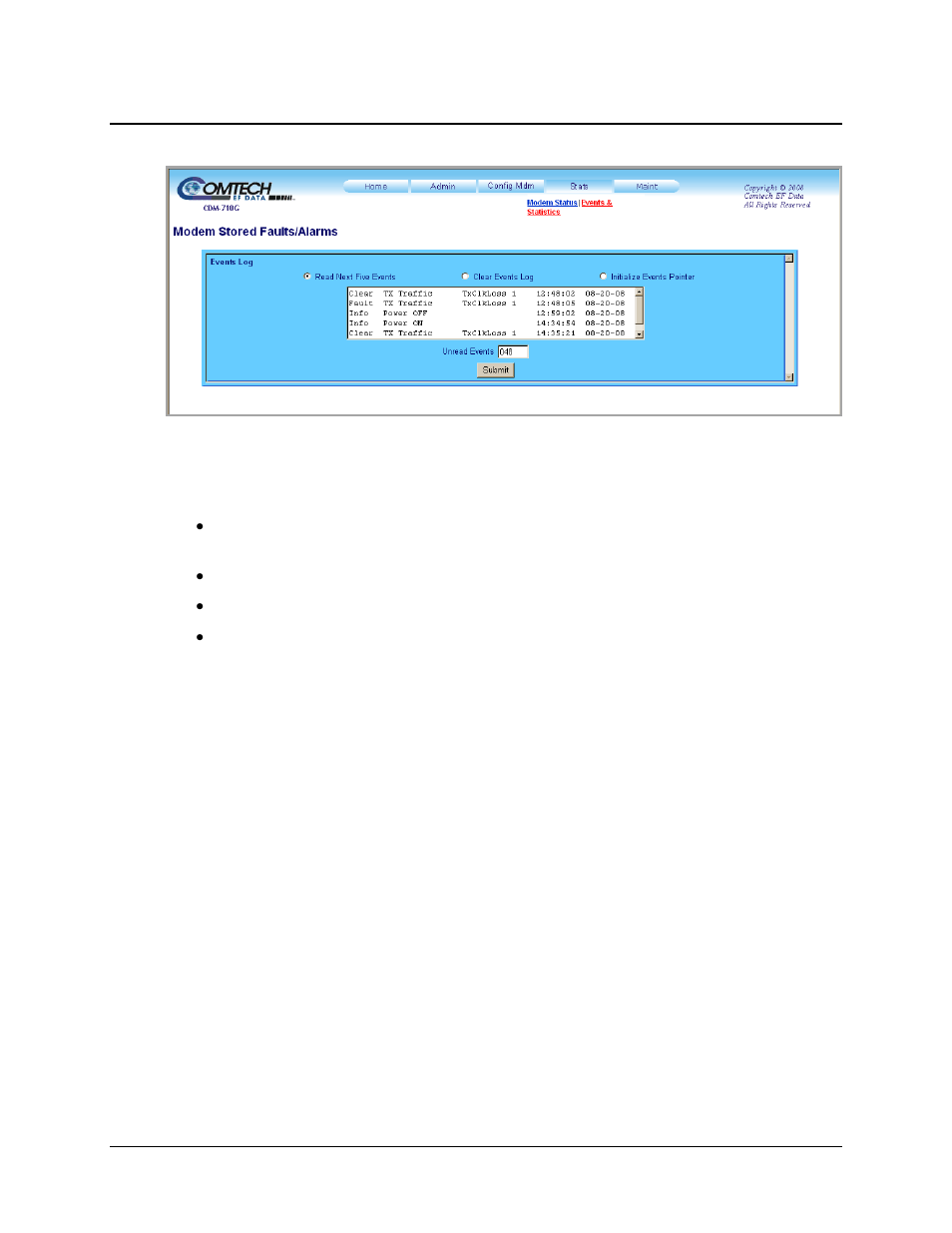 2 stats | events & statistics | Comtech EF Data CDM-710G User Manual | Page 145 / 246