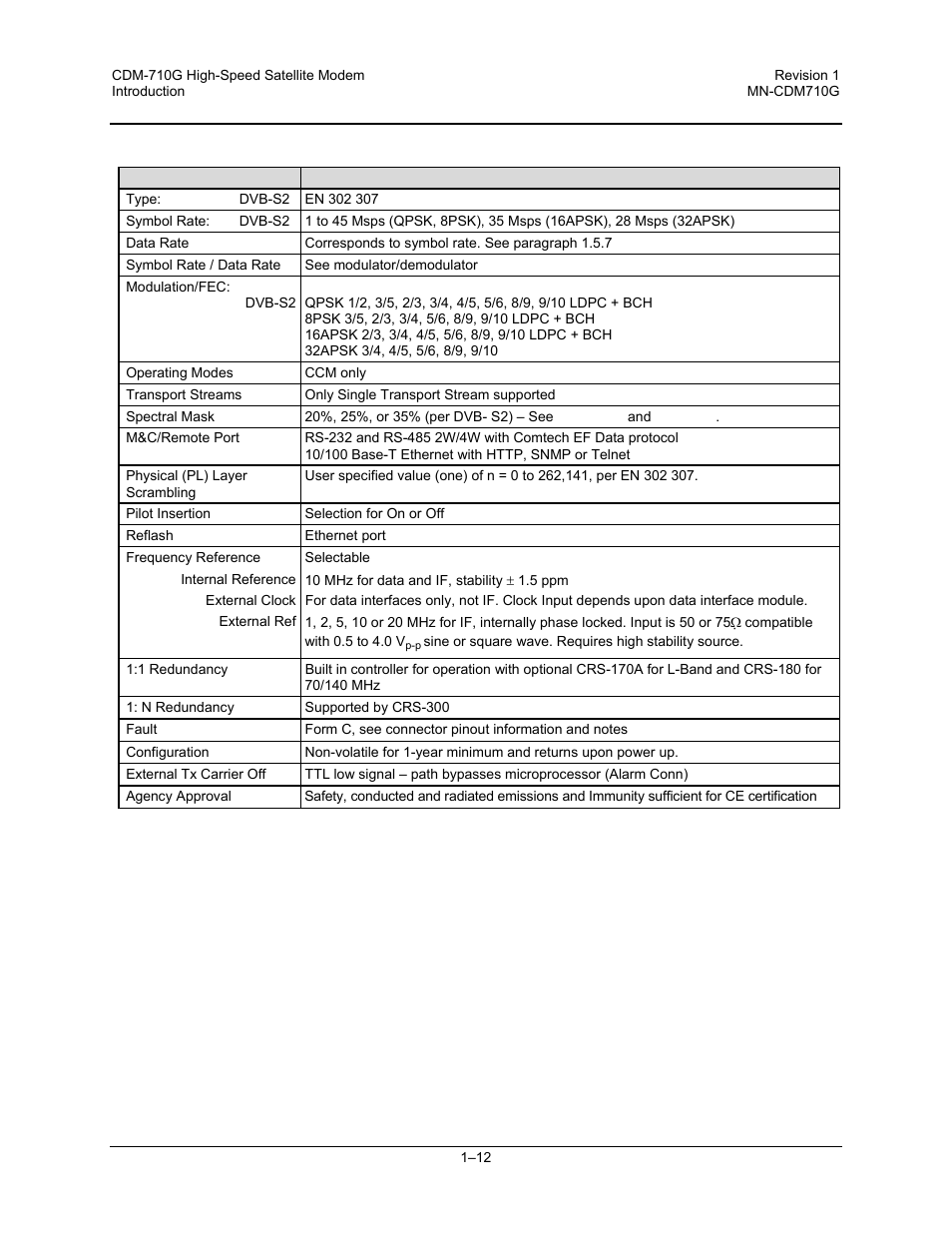 5 summary of specifications | Comtech EF Data CDM-710G User Manual | Page 38 / 246