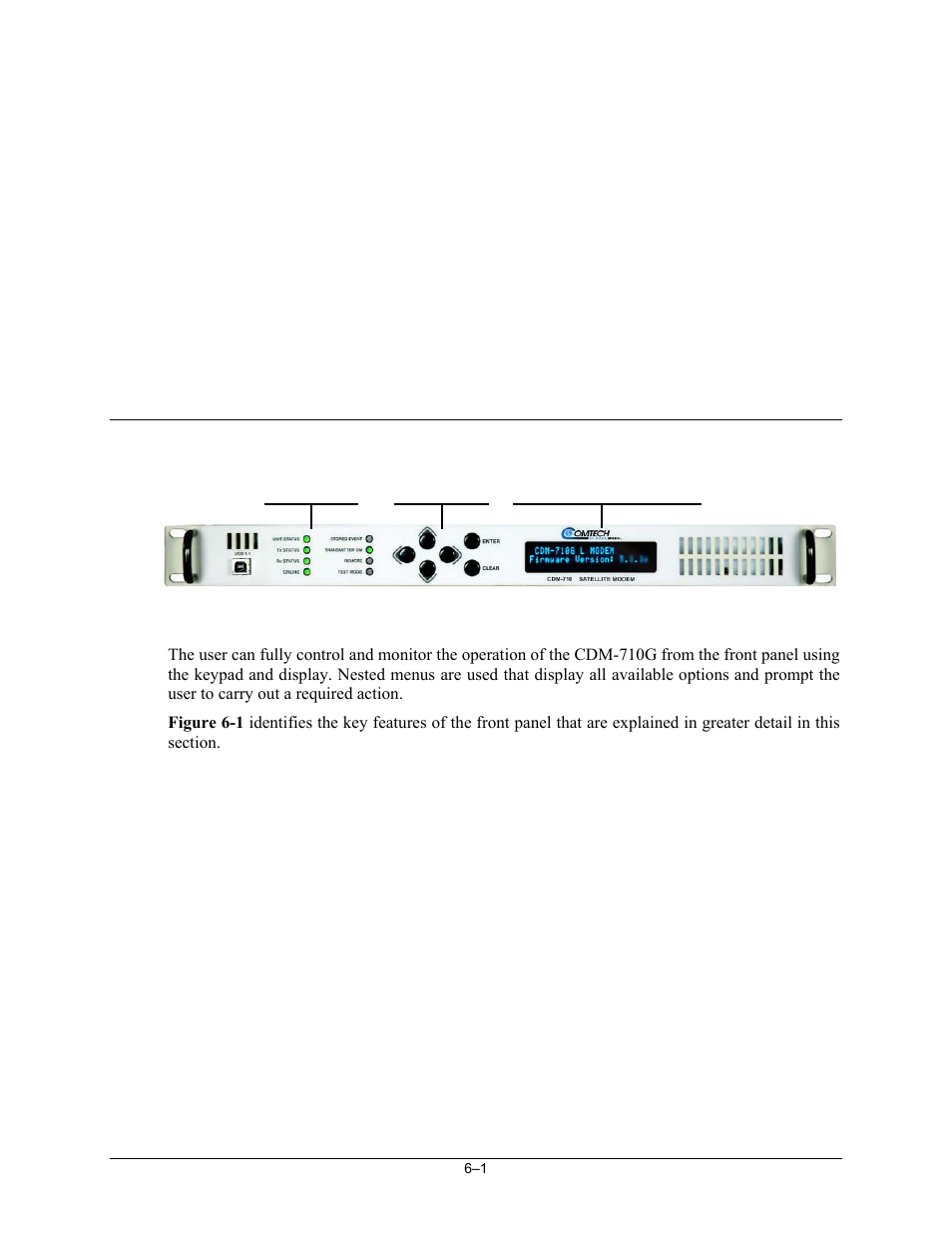 Chapter 6. front panel operation, 1 introduction | Comtech EF Data CDM-710G User Manual | Page 77 / 246