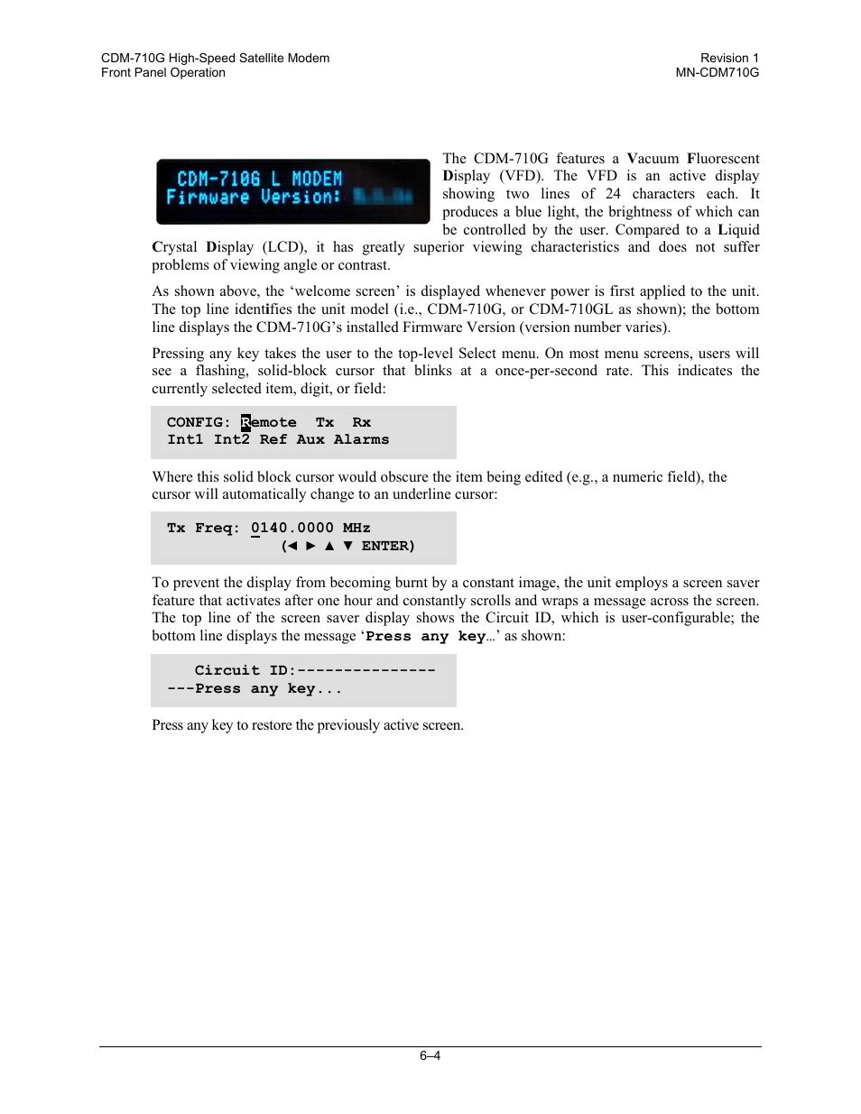 3 front panel vacuum fluorescent display (vfd) | Comtech EF Data CDM-710G User Manual | Page 80 / 246