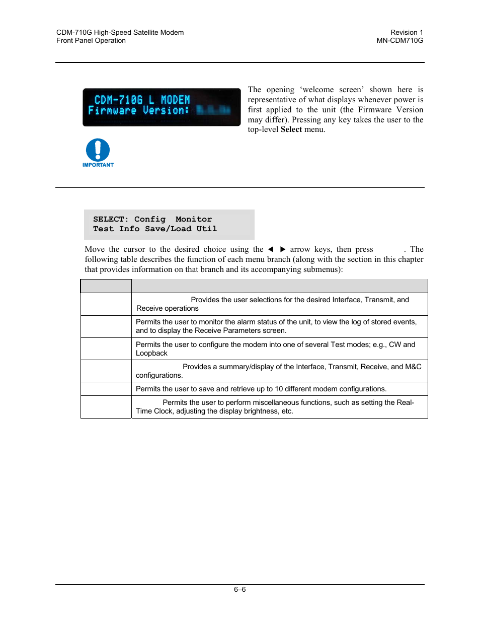 2 opening screen, 3 select: (main) menu, 2 opening | Comtech EF Data CDM-710G User Manual | Page 82 / 246