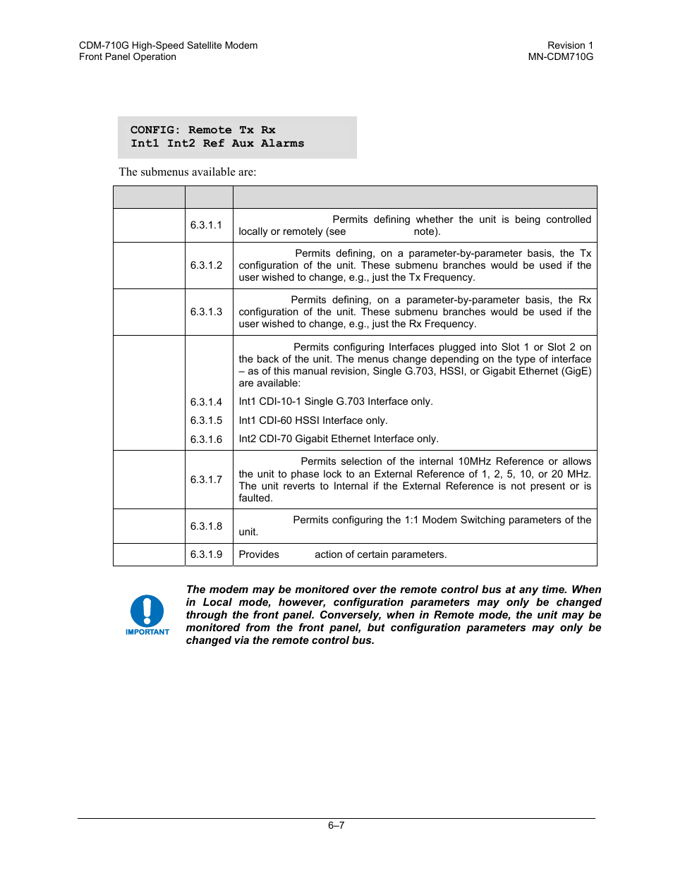 1 (select:) config, 1 configuration | Comtech EF Data CDM-710G User Manual | Page 83 / 246
