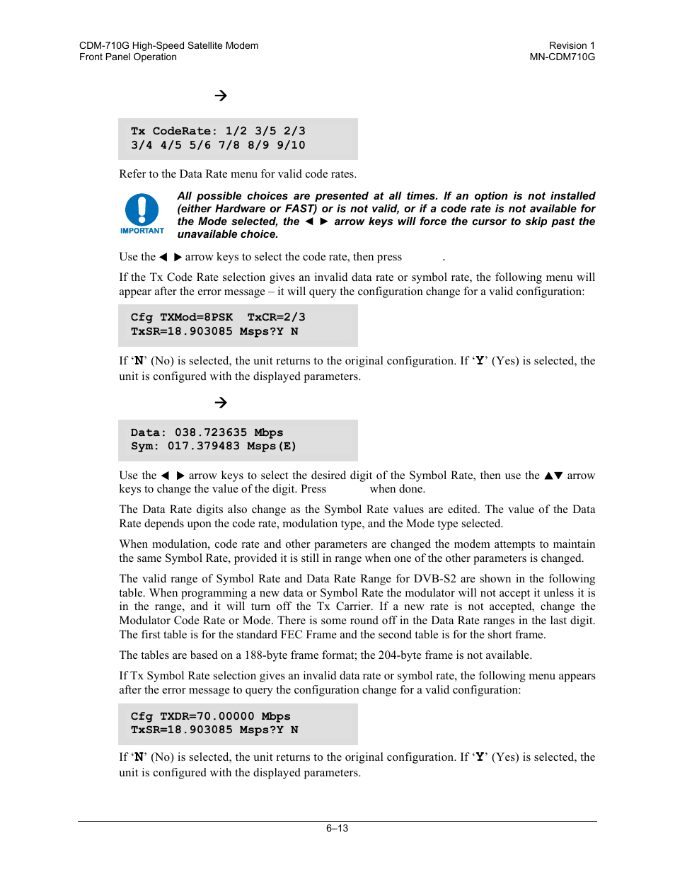 Config:) tx ( code, Config:) tx ( symrate, Config:) tx æ code | Config:) tx æ symrate | Comtech EF Data CDM-710G User Manual | Page 89 / 246