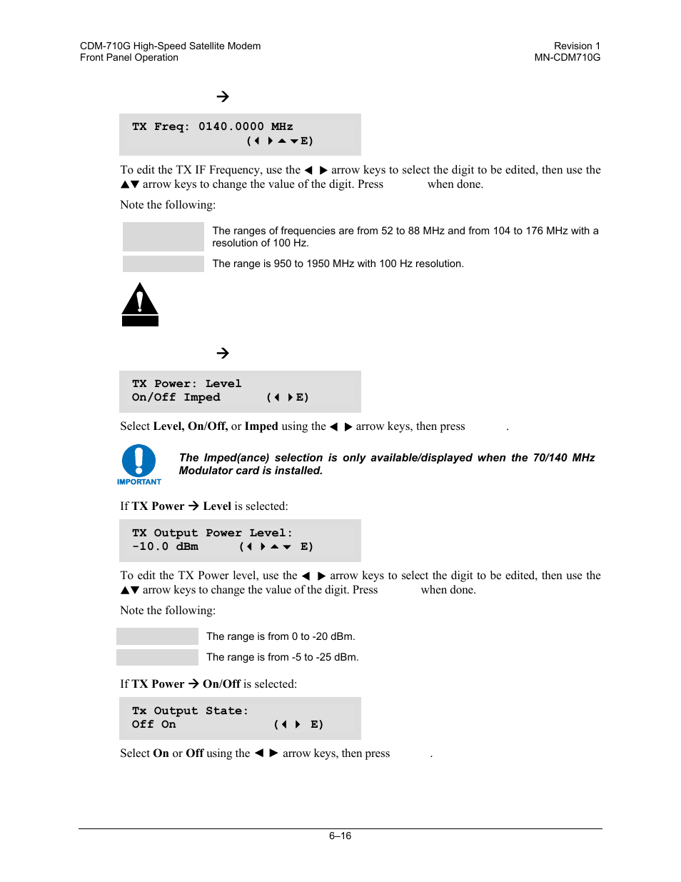 Config:) tx ( frequency, Config:) tx ( pwr, Config:) tx æ frequency | Config:) tx æ pwr | Comtech EF Data CDM-710G User Manual | Page 92 / 246