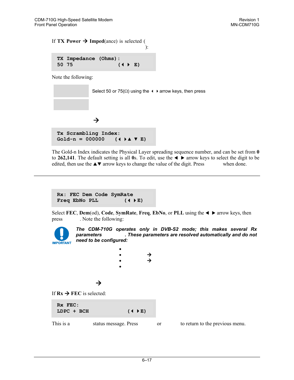 Config:) tx ( scram, 3 config: rx, Config:) rx ( fec | 3 (config:), Config:) tx æ scram, Config:) rx æ fec | Comtech EF Data CDM-710G User Manual | Page 93 / 246