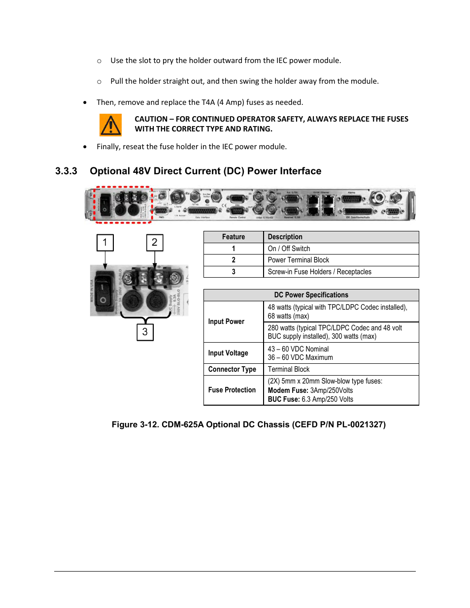 3 optional 48v direct current (dc) power interface | Comtech EF Data CDM-625A User Manual | Page 104 / 756