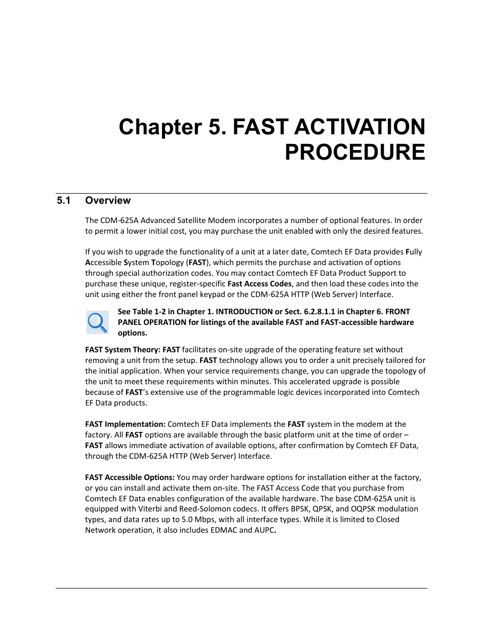 Chapter 5. fast activation procedure, 1 overview | Comtech EF Data CDM-625A User Manual | Page 121 / 756