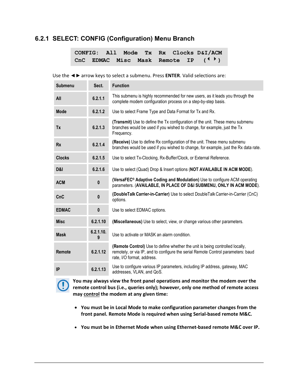 1 select: config (configuration) menu branch | Comtech EF Data CDM-625A User Manual | Page 134 / 756