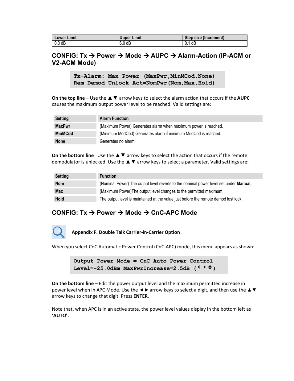 Config: tx  power  mode  cnc-apc mode | Comtech EF Data CDM-625A User Manual | Page 142 / 756