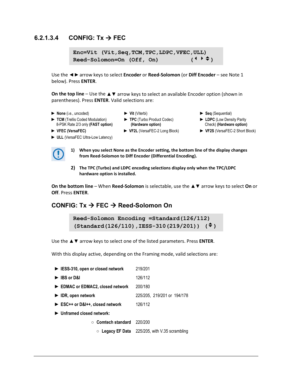 4 config: tx ( fec, 4 config: tx  fec, Config: tx  fec  reed-solomon on | Comtech EF Data CDM-625A User Manual | Page 143 / 756