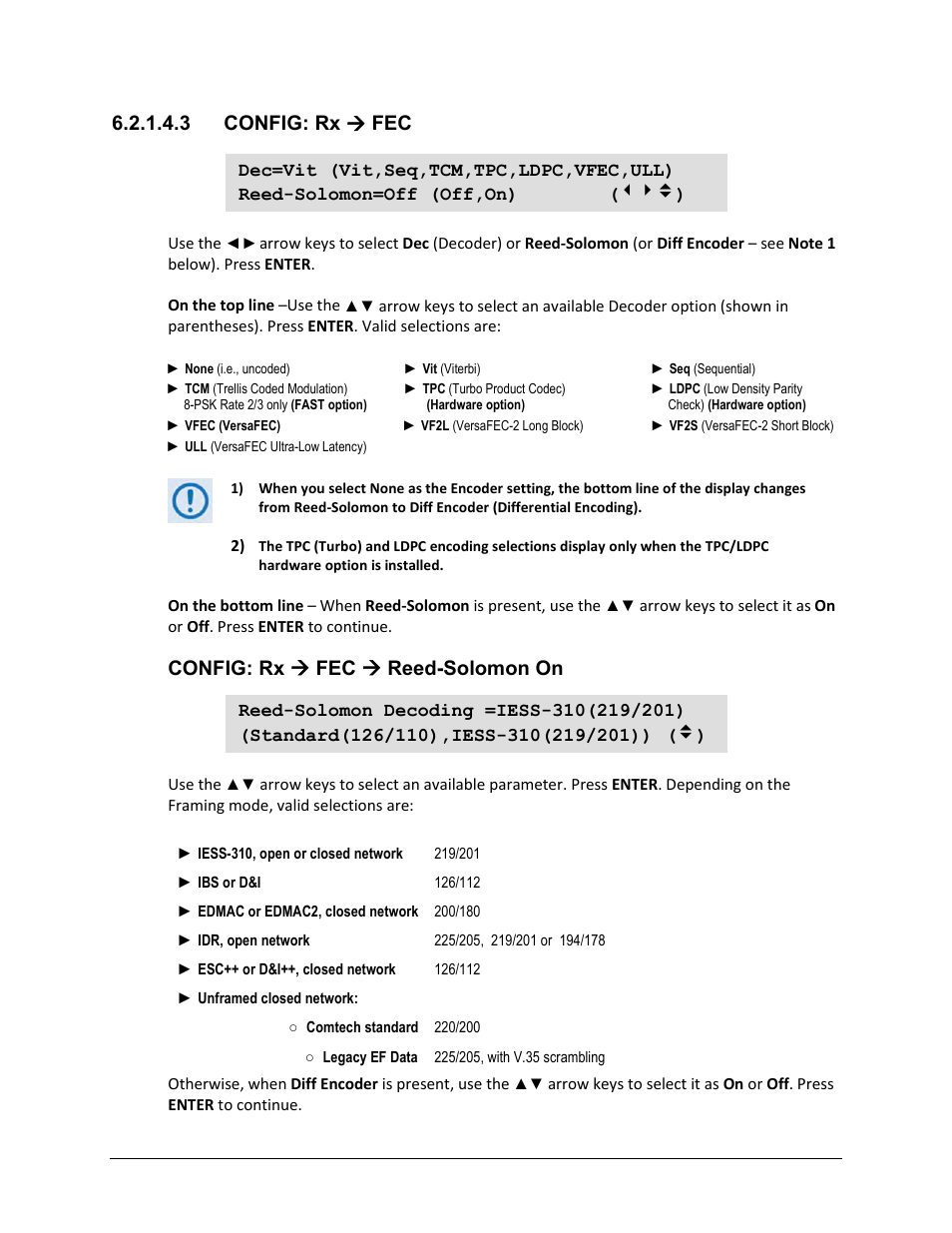 3 config: rx ( fec, 3 config: rx  fec, Config: rx  fec  reed-solomon on | Comtech EF Data CDM-625A User Manual | Page 151 / 756