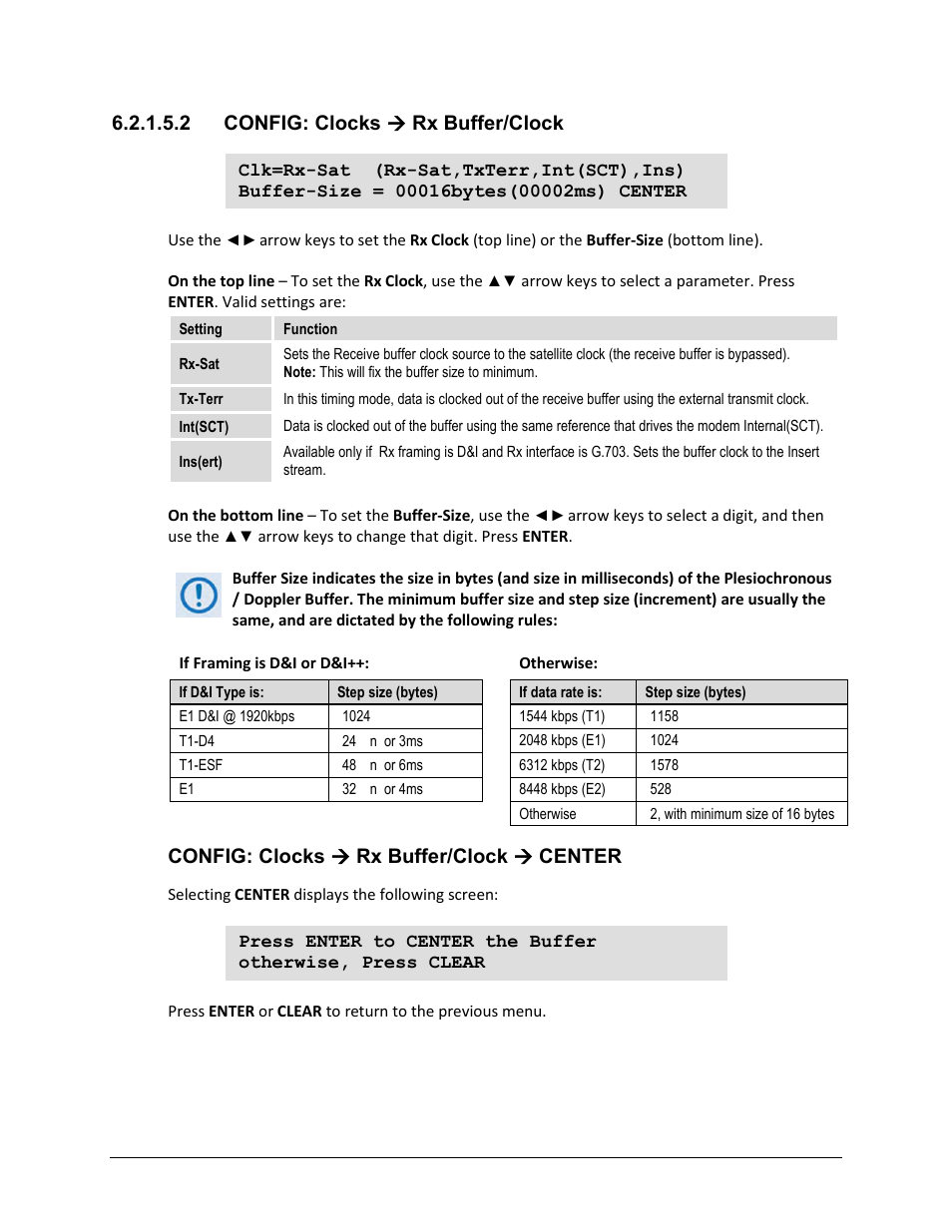 2 config: clocks ( rx buffer/clock, 2 config: clocks  rx buffer/clock, Config: clocks  rx buffer/clock  center | Comtech EF Data CDM-625A User Manual | Page 158 / 756