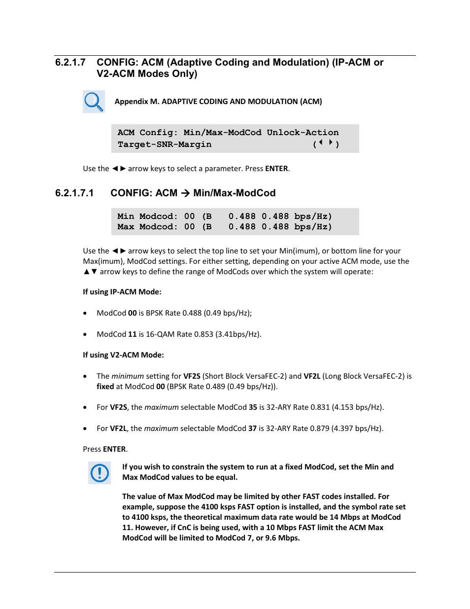 1 config: acm ( min/max-modcod | Comtech EF Data CDM-625A User Manual | Page 165 / 756