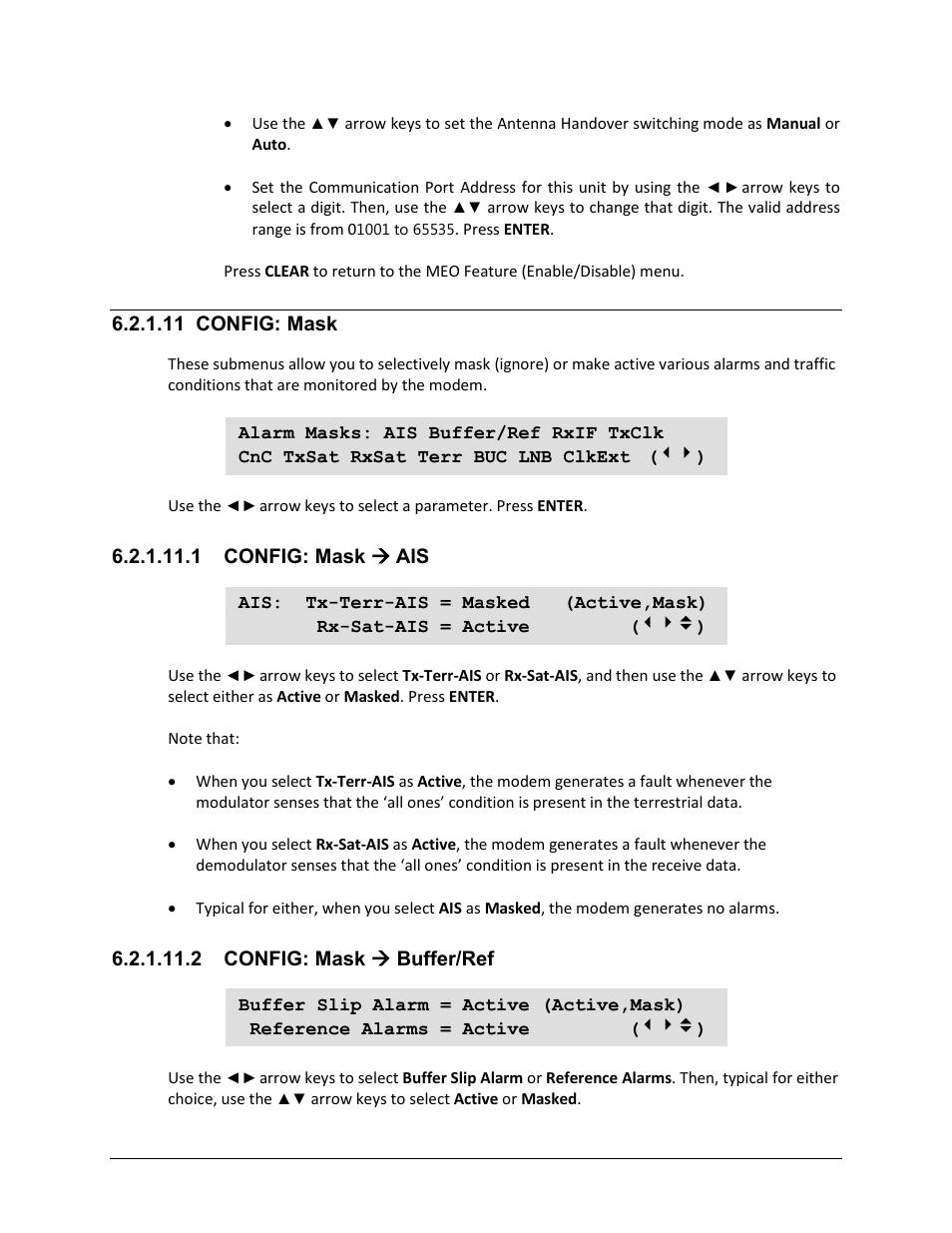 11 config: mask, 1 config: mask ( ais, 2 config: mask ( buffer/ref | Comtech EF Data CDM-625A User Manual | Page 176 / 756