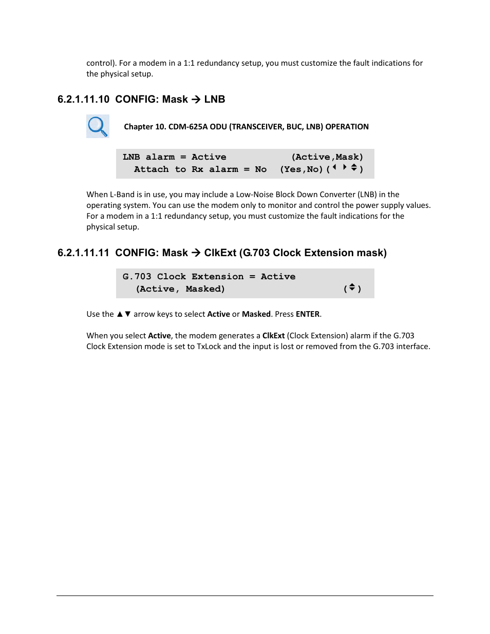 10 config: mask ( lnb | Comtech EF Data CDM-625A User Manual | Page 179 / 756