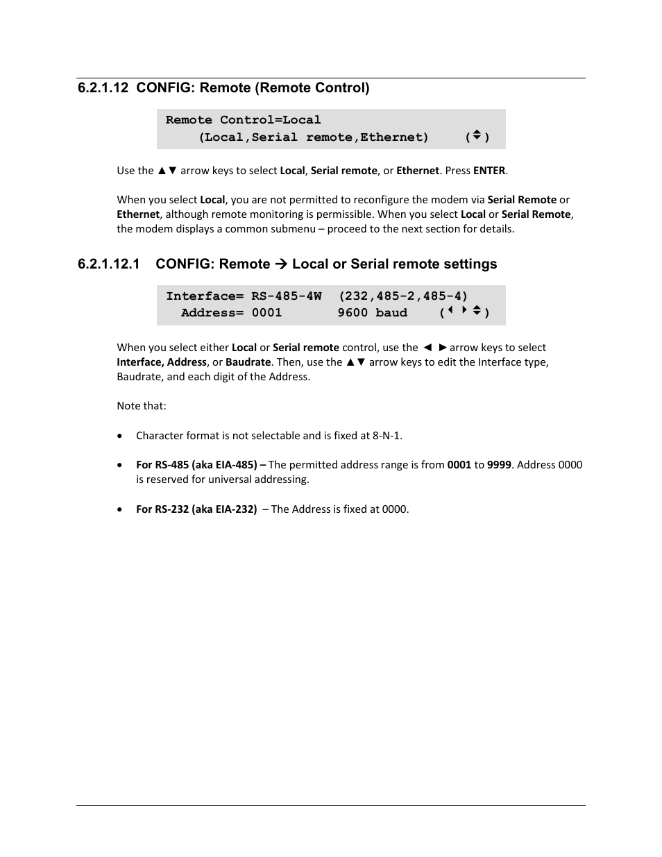 12 config: remote (remote control), 1 config: remote ( local or serial remote settings | Comtech EF Data CDM-625A User Manual | Page 180 / 756