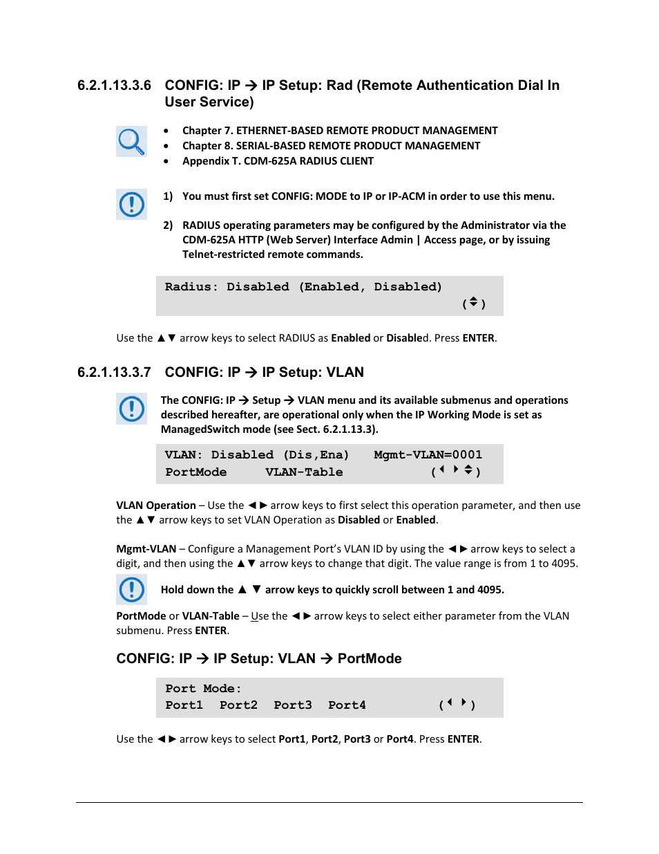 7 config: ip ( ip setup: vlan | Comtech EF Data CDM-625A User Manual | Page 189 / 756